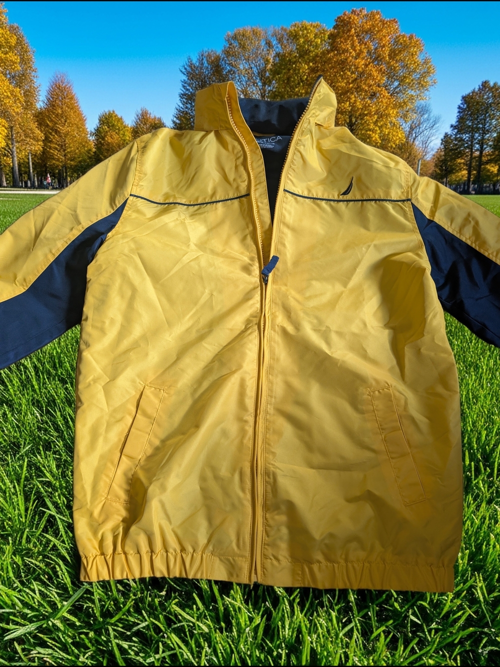 NWT Nautica Yellow Hooded Windbreaker Jacket LG 14/16 - Picture 2 of 6